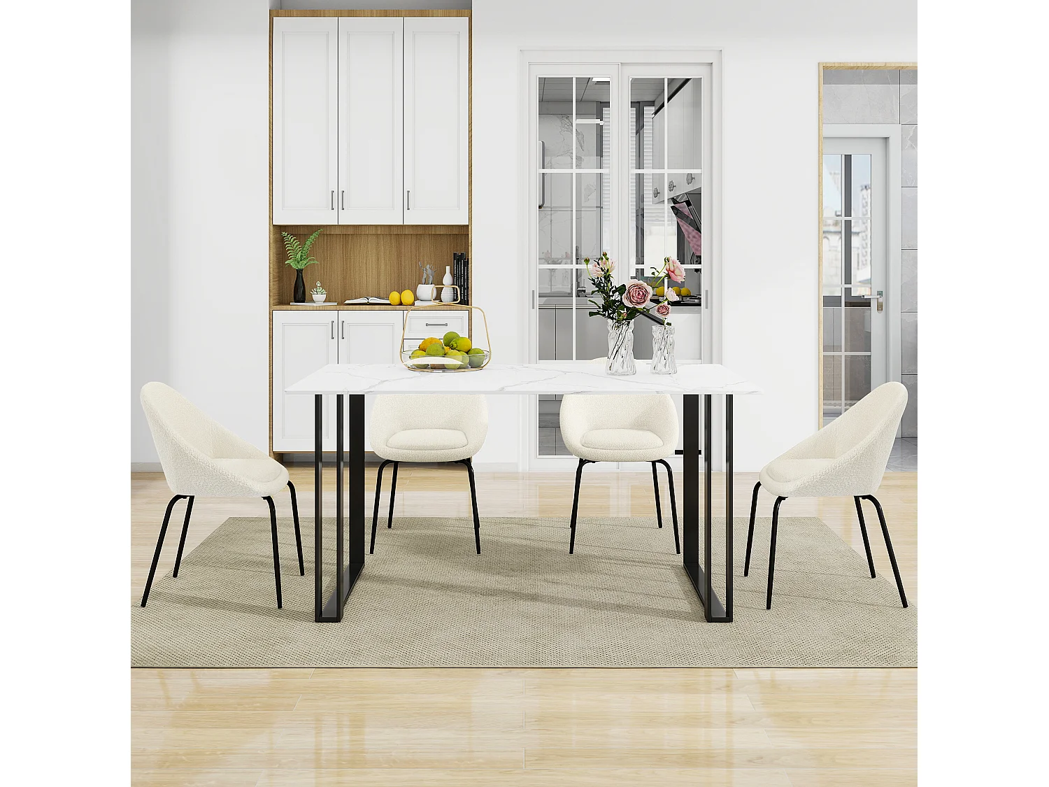 Set di 4 sedie moderne ricci - Velluto e metallo - 51 x 40 x 77 cm - Bianco