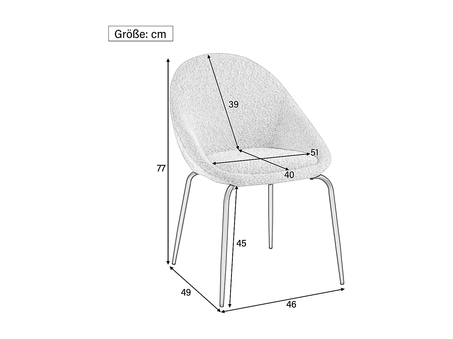 Set di 4 sedie moderne ricci - Velluto e metallo - 51 x 40 x 77 cm - Bianco