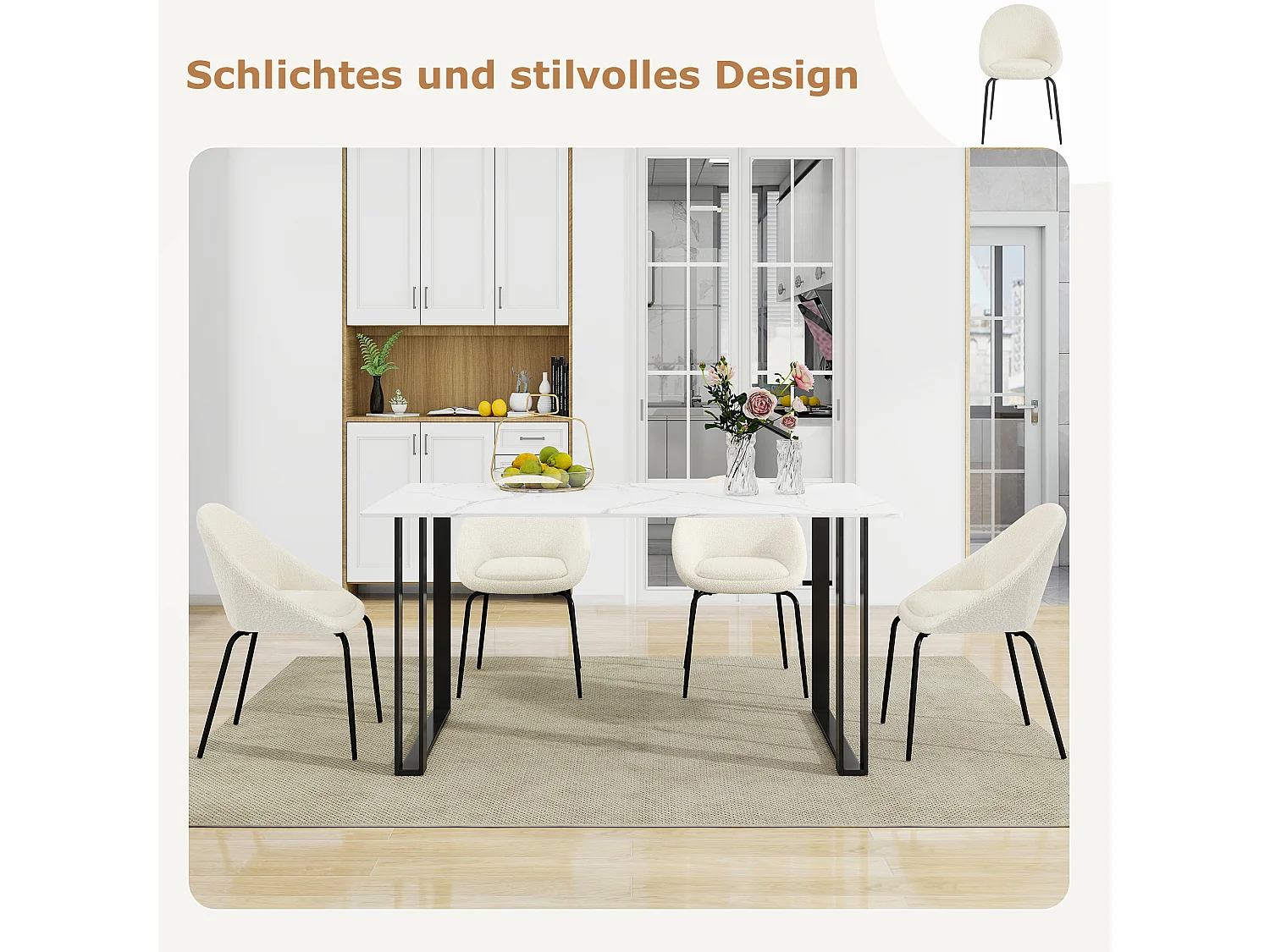 Set di 4 sedie moderne ricci - Velluto e metallo - 51 x 40 x 77 cm - Bianco