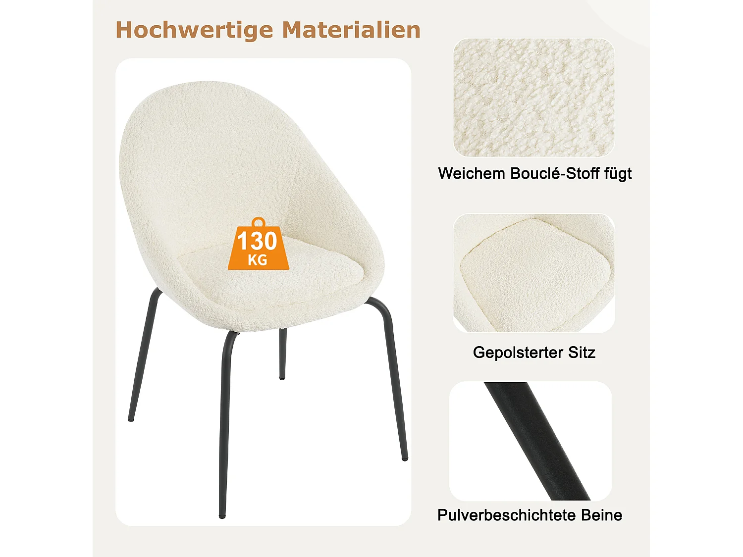 Set di 4 sedie moderne ricci - Velluto e metallo - 51 x 40 x 77 cm - Bianco