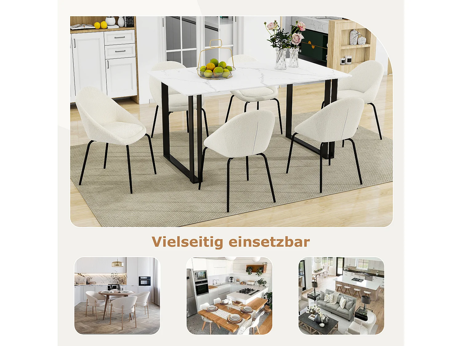 Set di 4 sedie moderne ricci - Velluto e metallo - 51 x 40 x 77 cm - Bianco