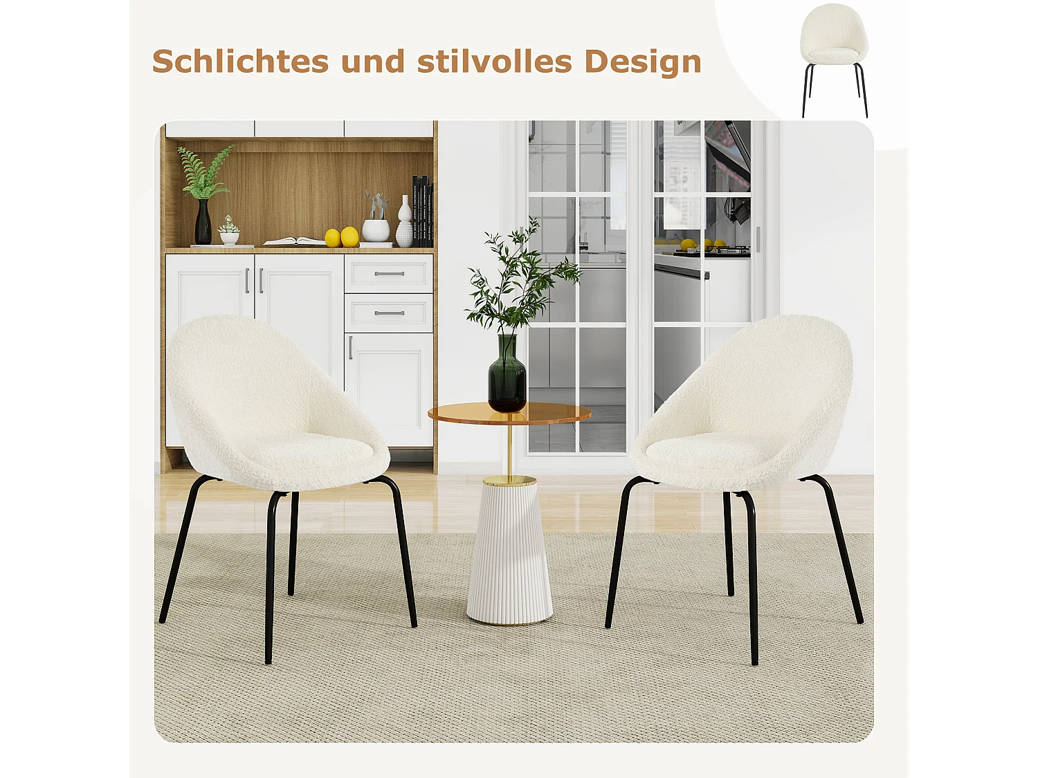 Set di 4 sedie moderne ricci - Velluto e metallo - 51 x 40 x 77 cm - Bianco