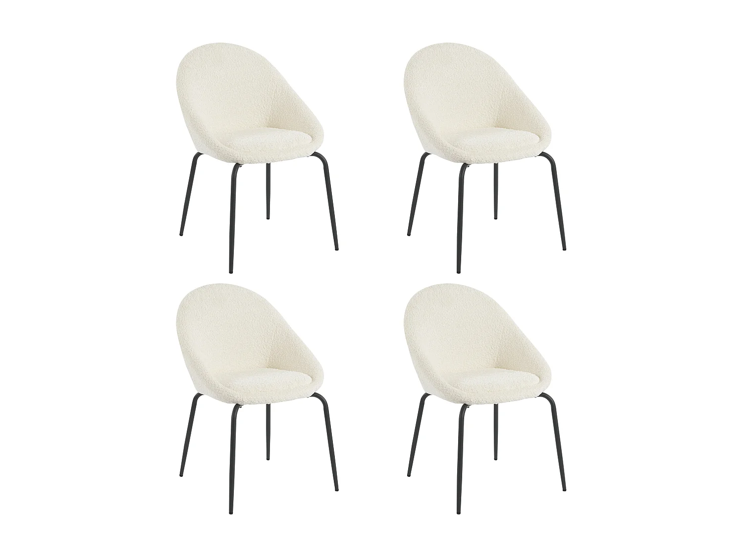 Set di 4 sedie moderne ricci - Velluto e metallo - 51 x 40 x 77 cm - Bianco