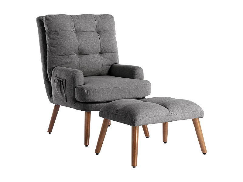 Poltrona com apoio para pés - Encosto reclinável em 5 níveis - 66 x 60 x 96,5 cm - Esponja + fibras de polipropileno - Cinza