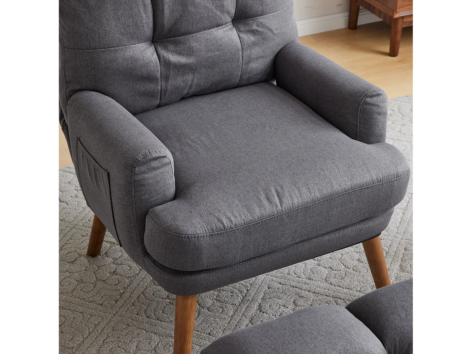 Chaise longue avec repose-pieds - Dossier inclinable sur 5 niveaux - 66 x 60 x 96.5 cm - Éponge + fibres de polypropylène - Gris