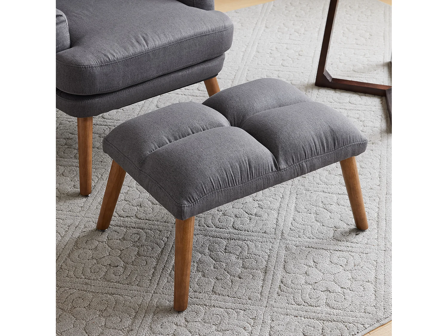 Chaise longue avec repose-pieds - Dossier inclinable sur 5 niveaux - 66 x 60 x 96.5 cm - Éponge + fibres de polypropylène - Gris