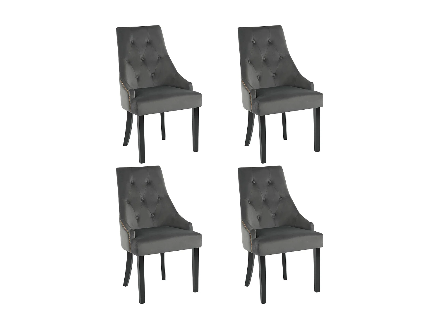 Lot de 4 chaises de salle à manger - 56 x 55 x 100 cm - Velours et pieds en bois d'hévéa - Gris