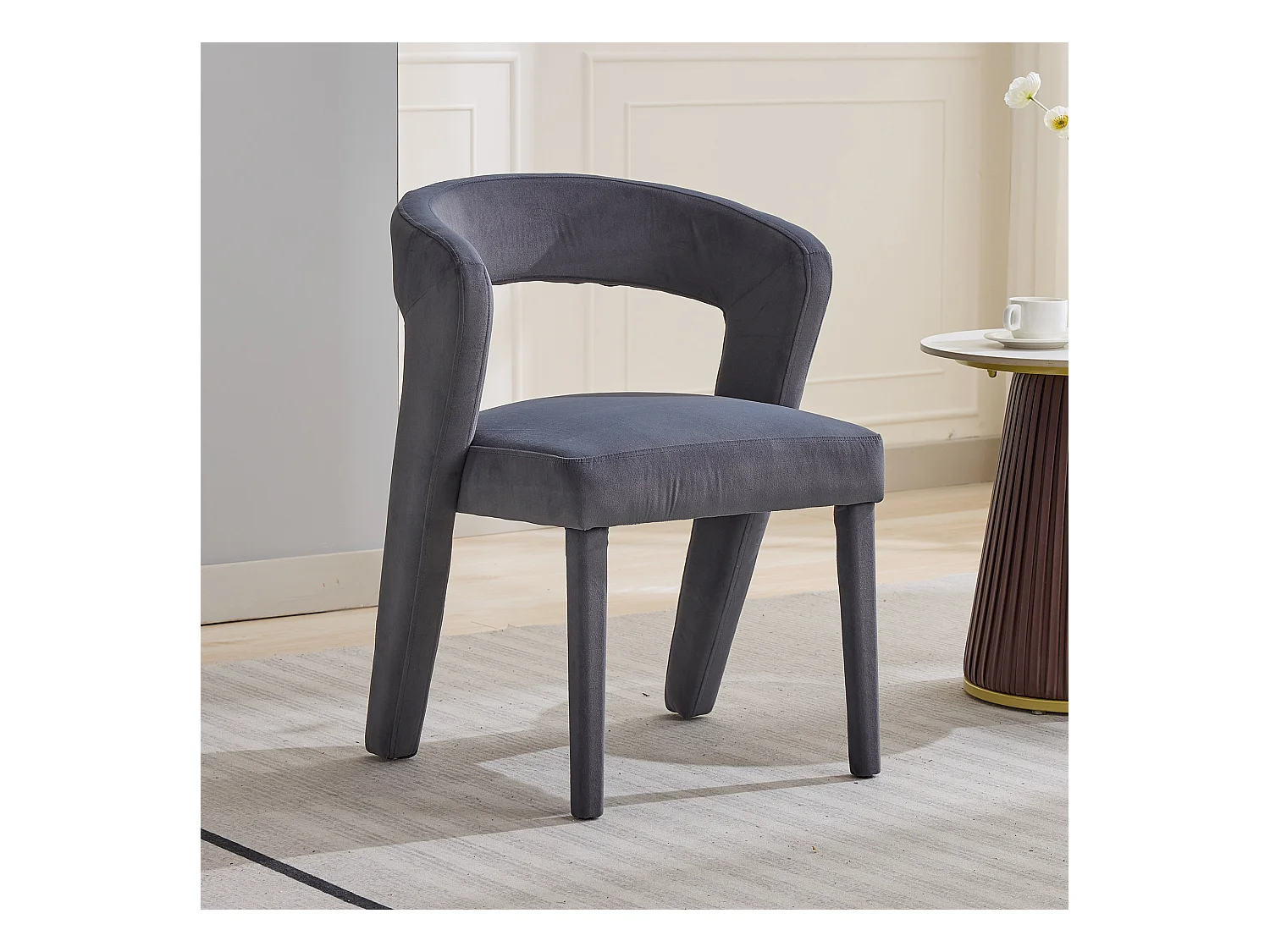 Chaise avec accoudoirs, chaise simple - 59 x 60 x 79 cm - Velours - Gris