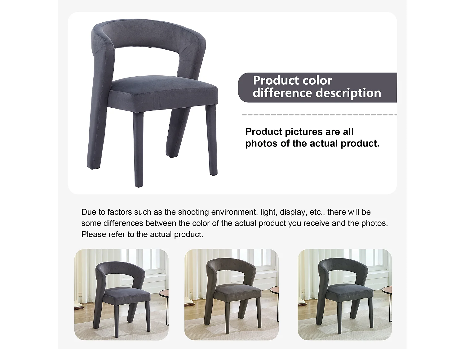 Chaise avec accoudoirs, chaise simple - 59 x 60 x 79 cm - Velours - Gris