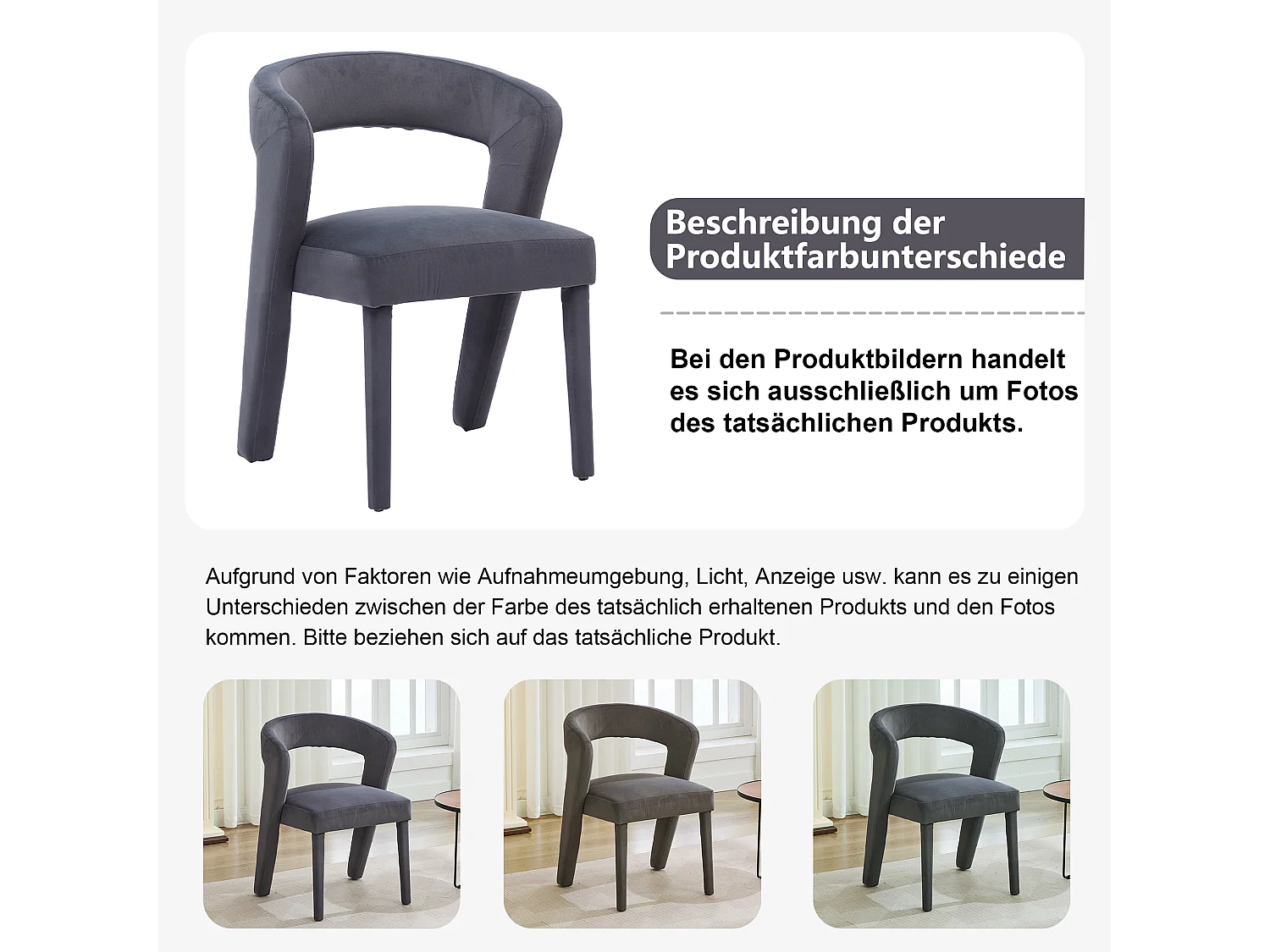 Chaise avec accoudoirs, chaise simple - 59 x 60 x 79 cm - Velours - Gris