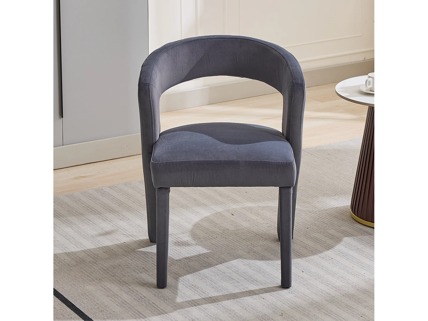 Chaise avec accoudoirs, chaise simple - 59 x 60 x 79 cm - Velours - Gris