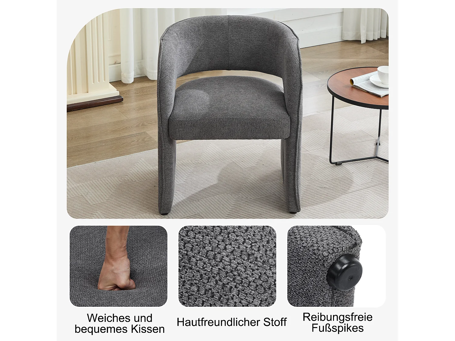 Chaise de loisir avec accoudoirs et repose-pieds - 66 x 65 x 73 + 48 x 41 x 41 cm - Polaire peluche - Gris