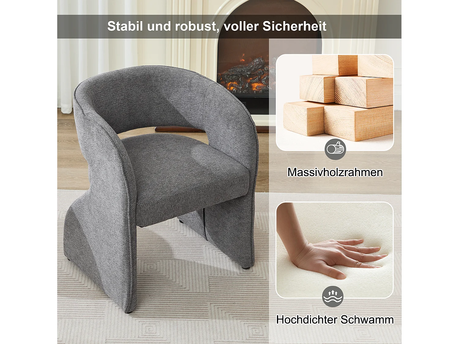 Chaise de loisir avec accoudoirs et repose-pieds - 66 x 65 x 73 + 48 x 41 x 41 cm - Polaire peluche - Gris