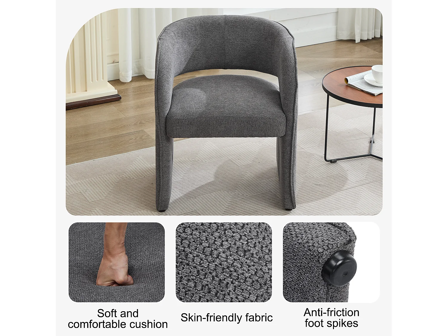 Chaise de loisir avec accoudoirs et repose-pieds - 66 x 65 x 73 + 48 x 41 x 41 cm - Polaire peluche - Gris