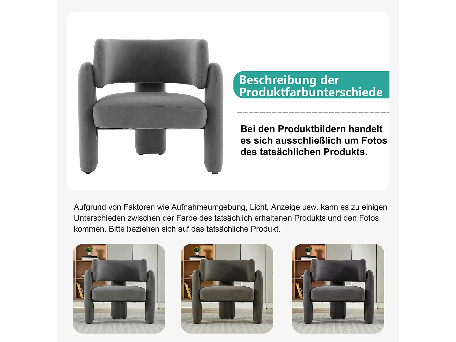 Loungestoel met armleuningen - 78 x 52 x 74 cm - Fleecestof - voor woonkamer - Grijs