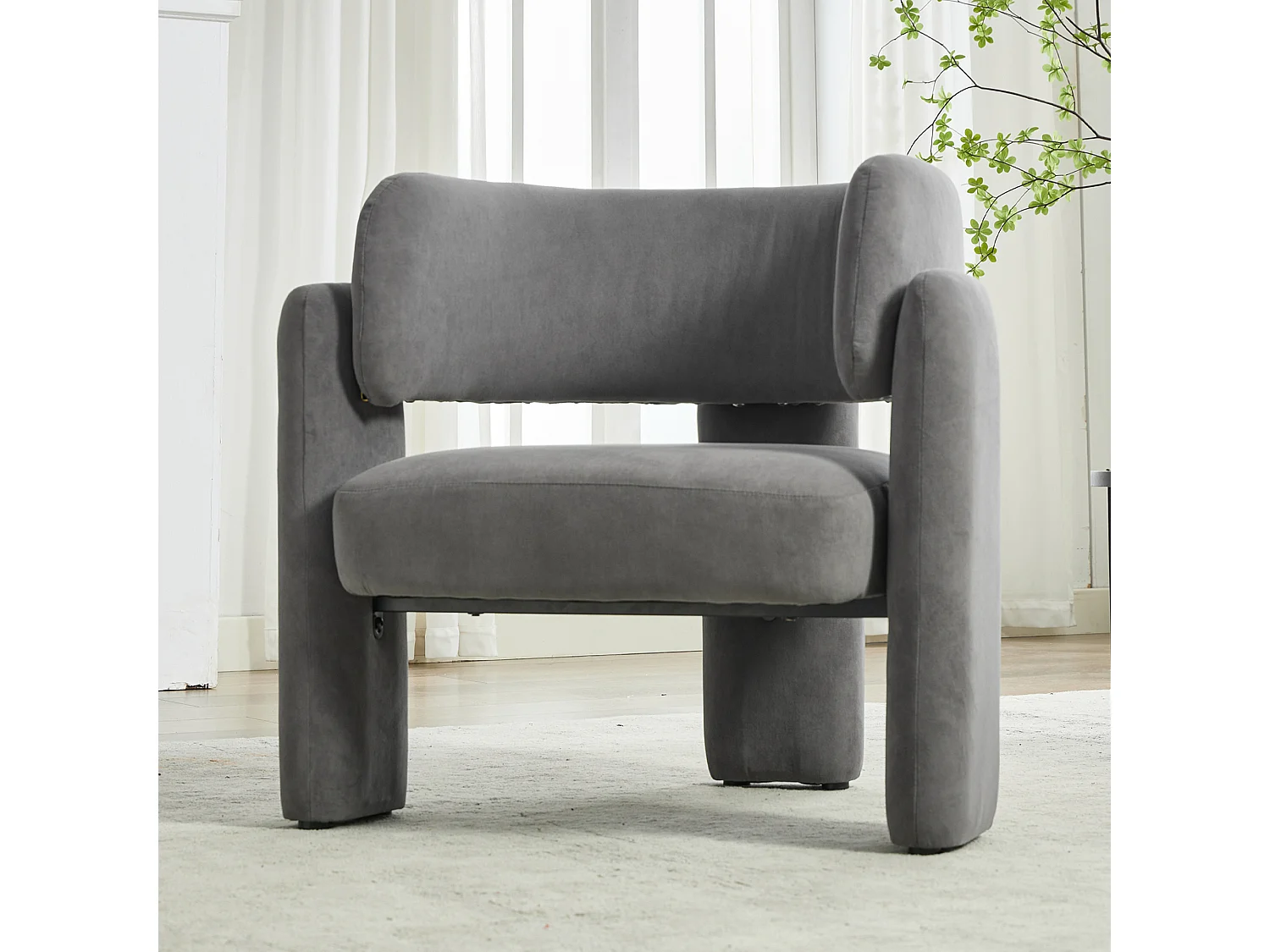 Chaise longue avec accoudoirs - 78 x 52 x 74 cm - Tissu en polaire - pour le salon - Gris
