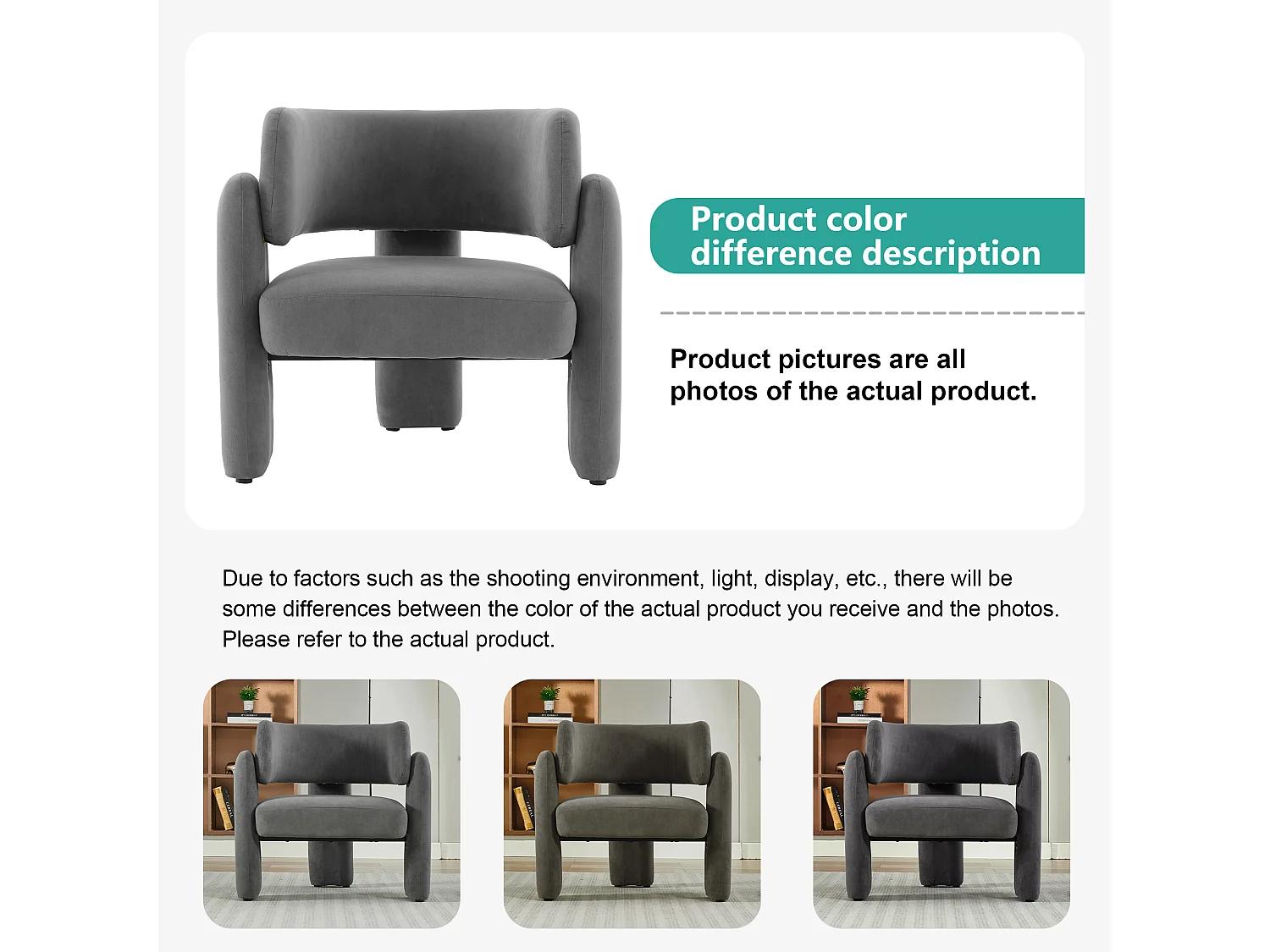 Chaise longue avec accoudoirs - 78 x 52 x 74 cm - Tissu en polaire - pour le salon - Gris