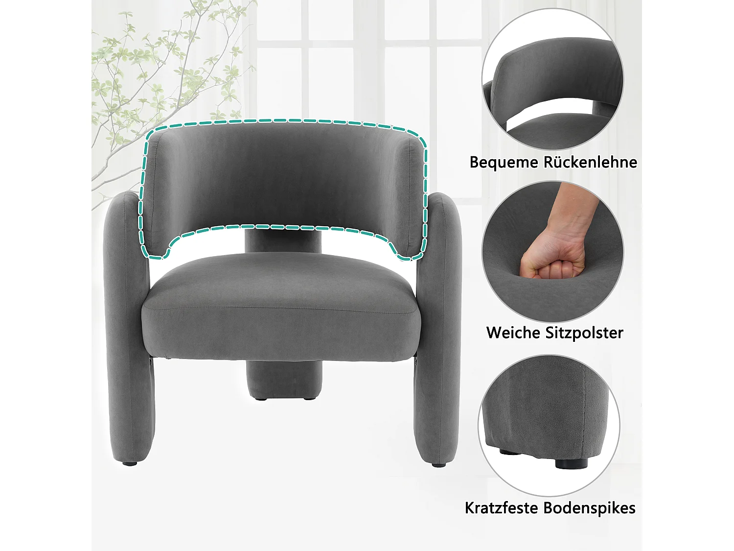 Chaise longue avec accoudoirs - 78 x 52 x 74 cm - Tissu en polaire - pour le salon - Gris