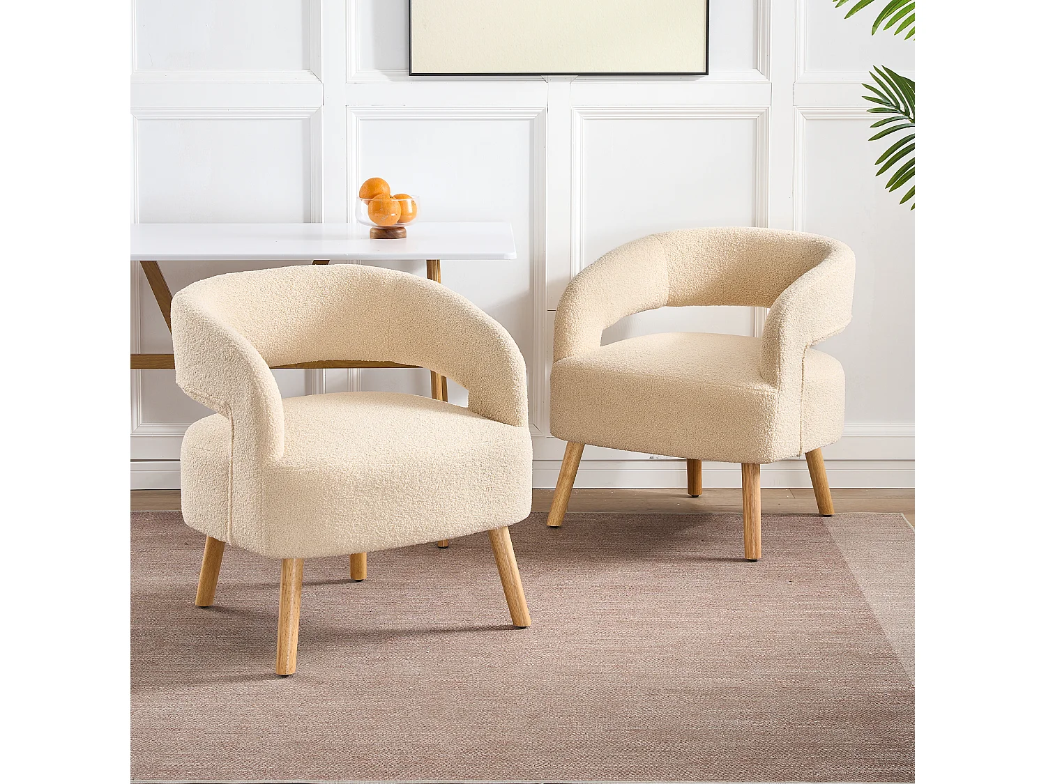 Set di 2 sedie per il tempo libero con braccioli e poggiapiedi - 66 x 65 x 73 + 48 x 41 x 41 cm - Peluche in pile - Beige