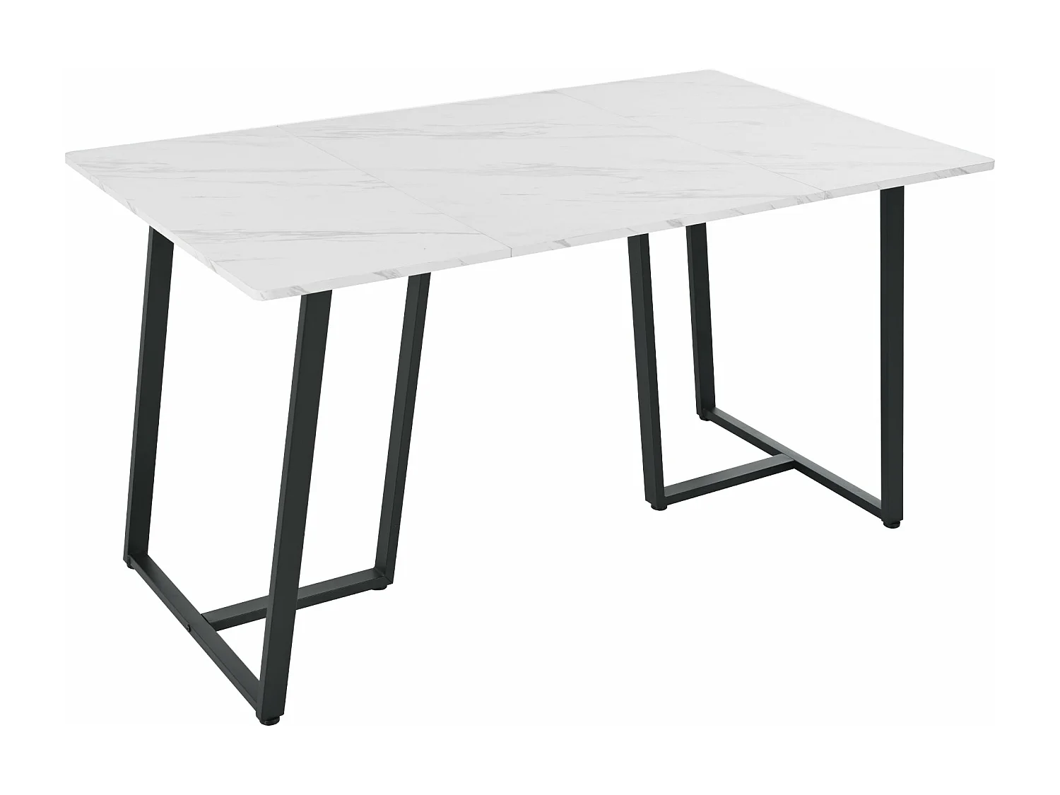 Table à manger moderne à motif de marbre - cadre en métal noir, blanc,d140cm×h75cm