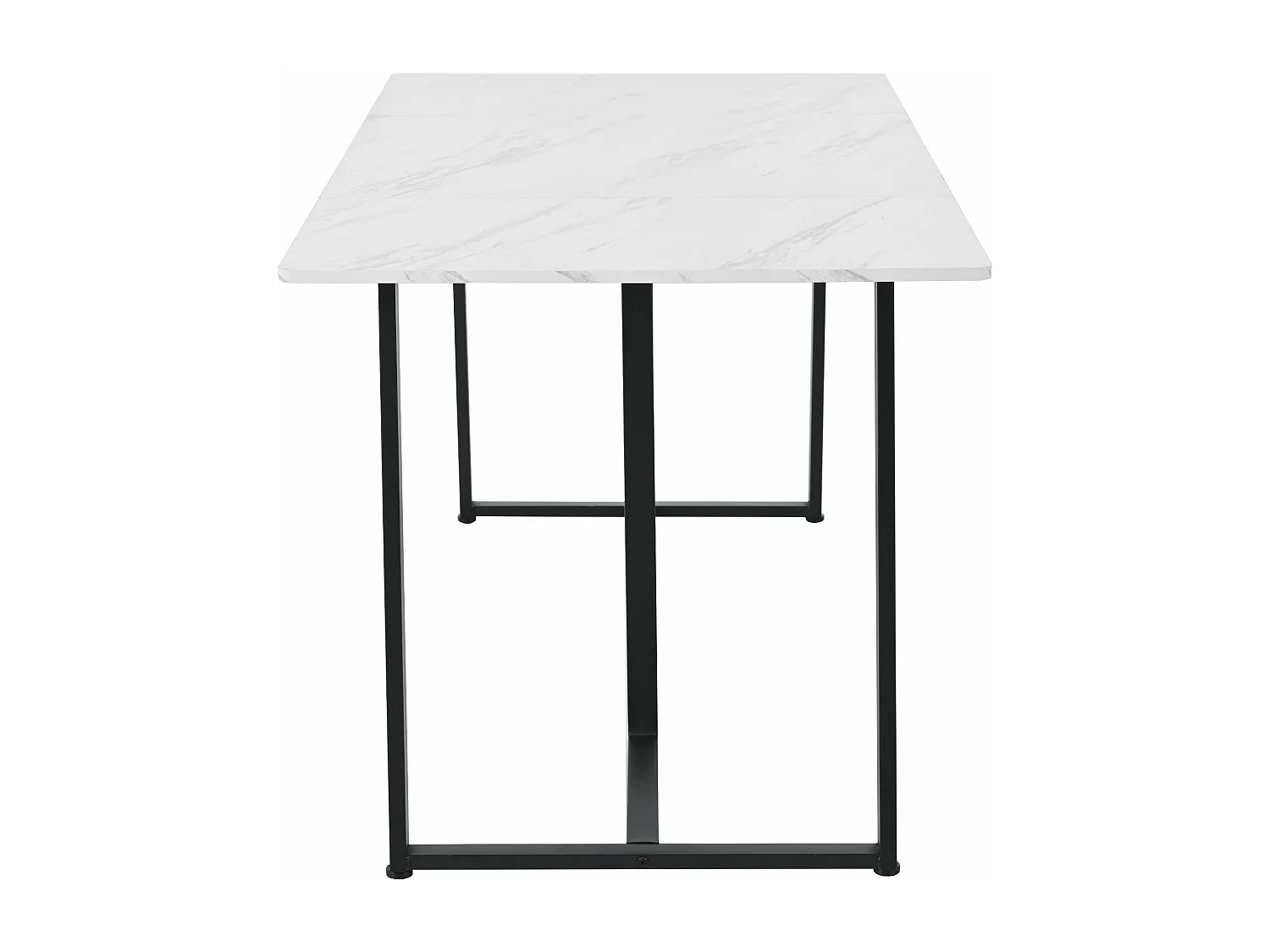 Table à manger moderne à motif de marbre - cadre en métal noir, blanc,d140cm×h75cm