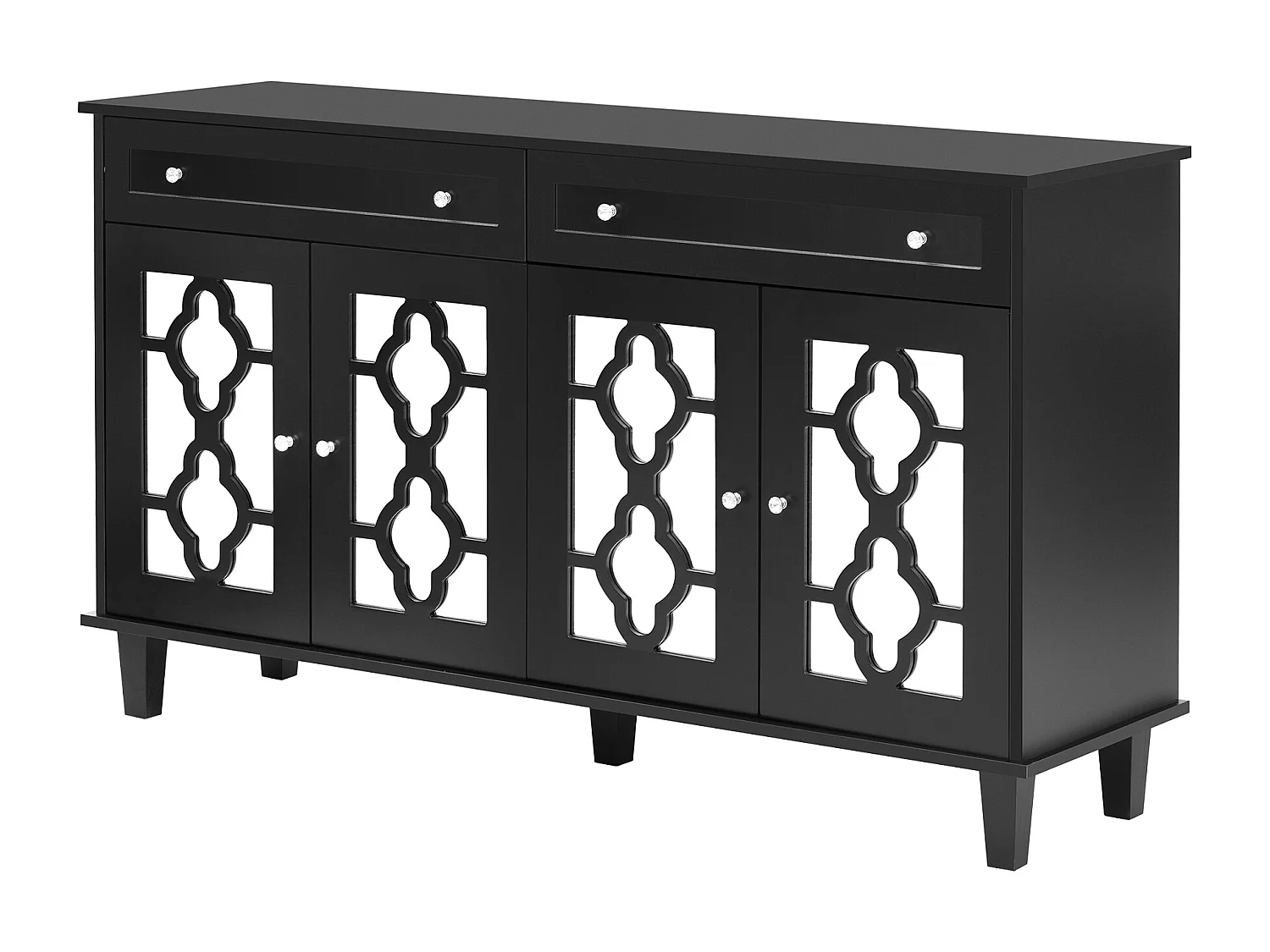 Buffet bas avec 4 portes et 2 tiroirs - 120 x 40 x 83 cm - Etagères réglables et poignées en cristal - MDF - Noir