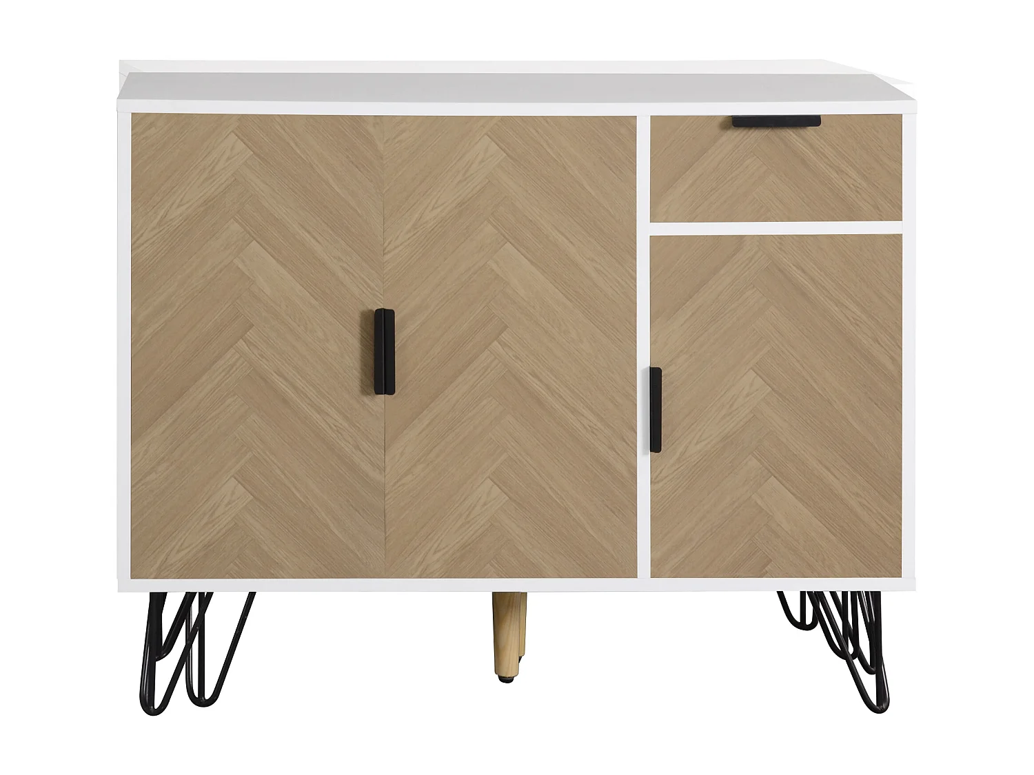 Buffet avec 3 portes et 1 tiroir - 90 x 30 x 71,5 cm - étagères réglables - MDF et panneau de particules - Blanc et bois