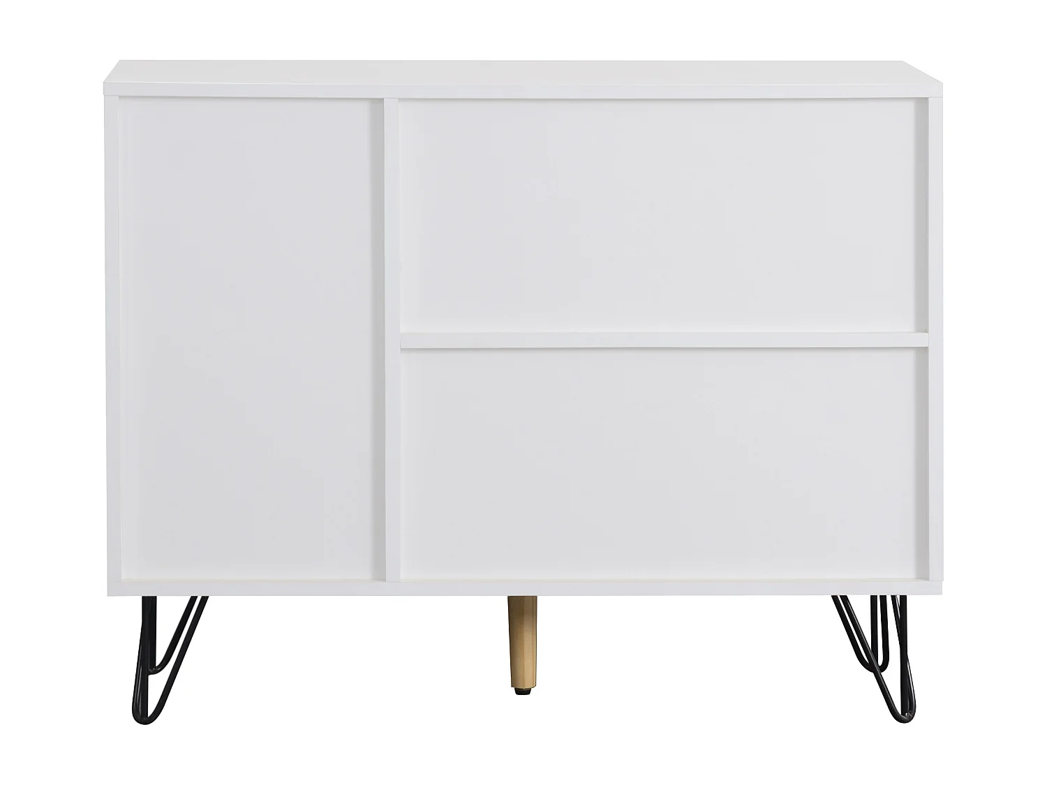 Buffet avec 3 portes et 1 tiroir - 90 x 30 x 71,5 cm - étagères réglables - MDF et panneau de particules - Blanc et bois