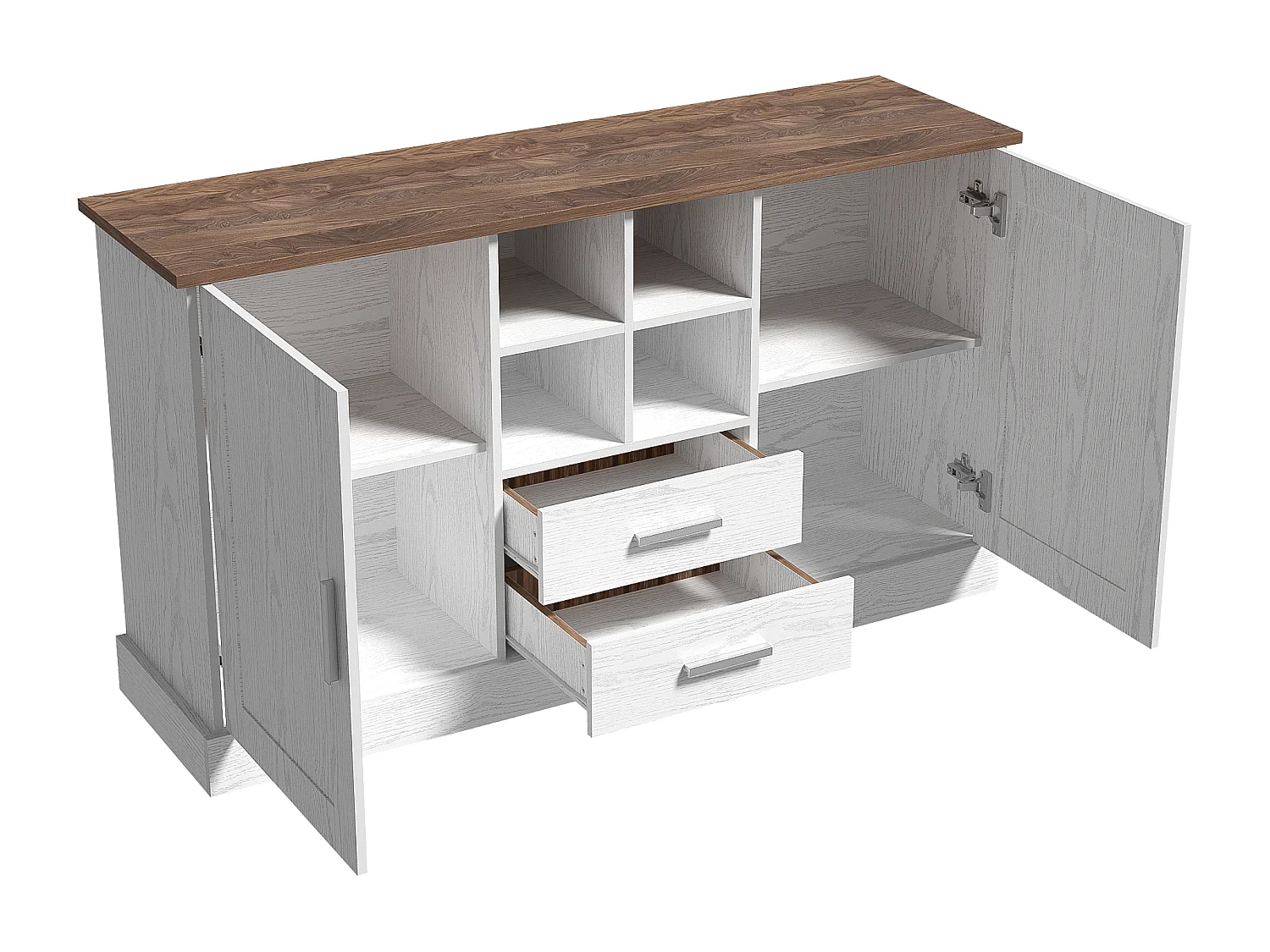 Sideboard mit 2 Türen und 2 Schubladen – 140 x 40 x 79,5 cm – Spanplatte – Weiß und Braun