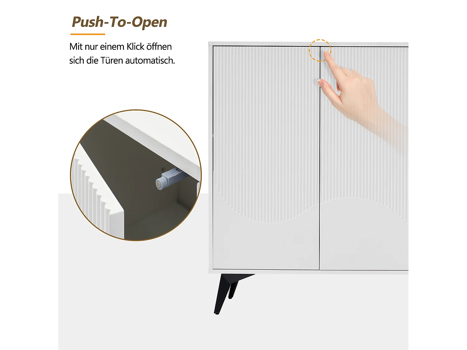 Laag dressoir met 4 deuren - 160 x 35 x 100 cm - Spaanplaat en metalen poten - Wit