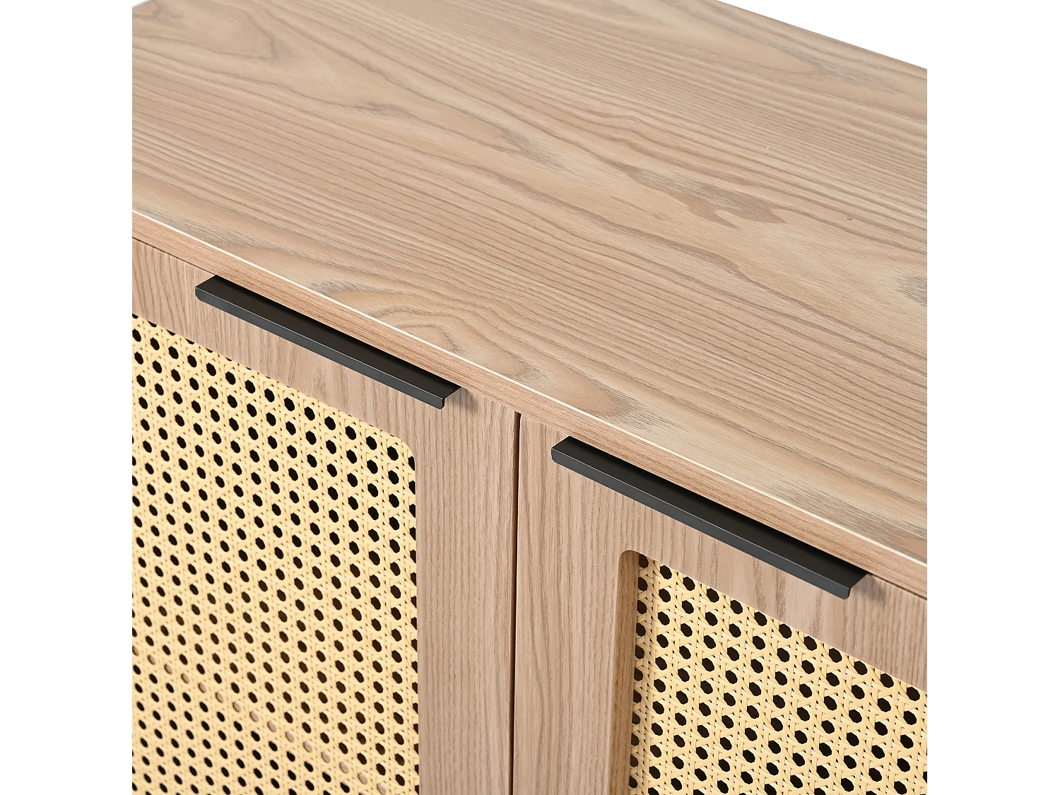 Buffet vintage en rotin avec 2 portes et 3 tiroir - 120 x 38 x 78 cm - MDF - pour cuisine et salon - Bois naturel