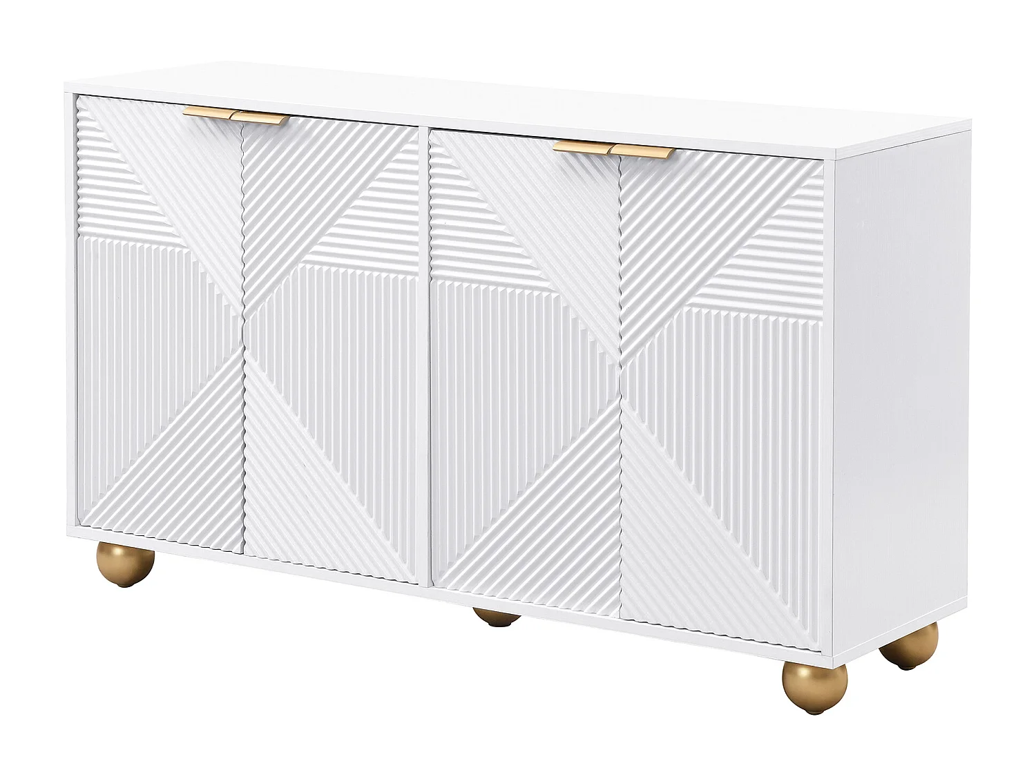Credenza con 4 ante profilate - 120 x 35 x 71,5 cm - ripiani interni regolabili - MDF - Bianco