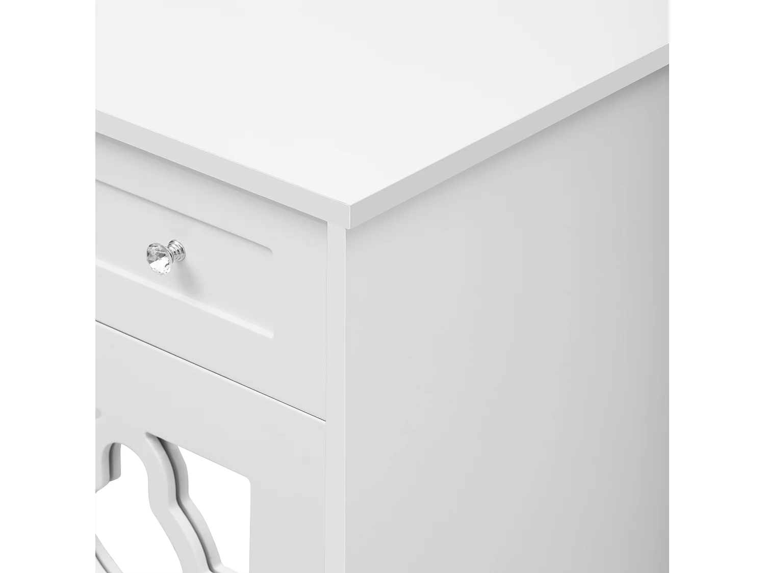 Buffet bas avec 4 portes et 2 tiroirs - 120 x 40 x 83 cm - Etagères réglables et poignées en cristal - MDF - Blanc