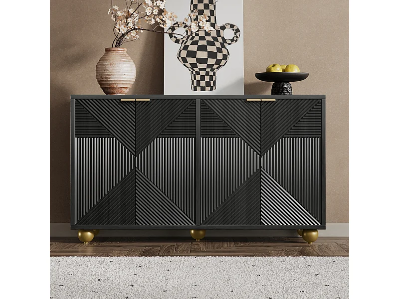 Credenza con 4 ante profilate - 120 x 35 x 71,5 cm - ripiani interni regolabili - MDF - Nero