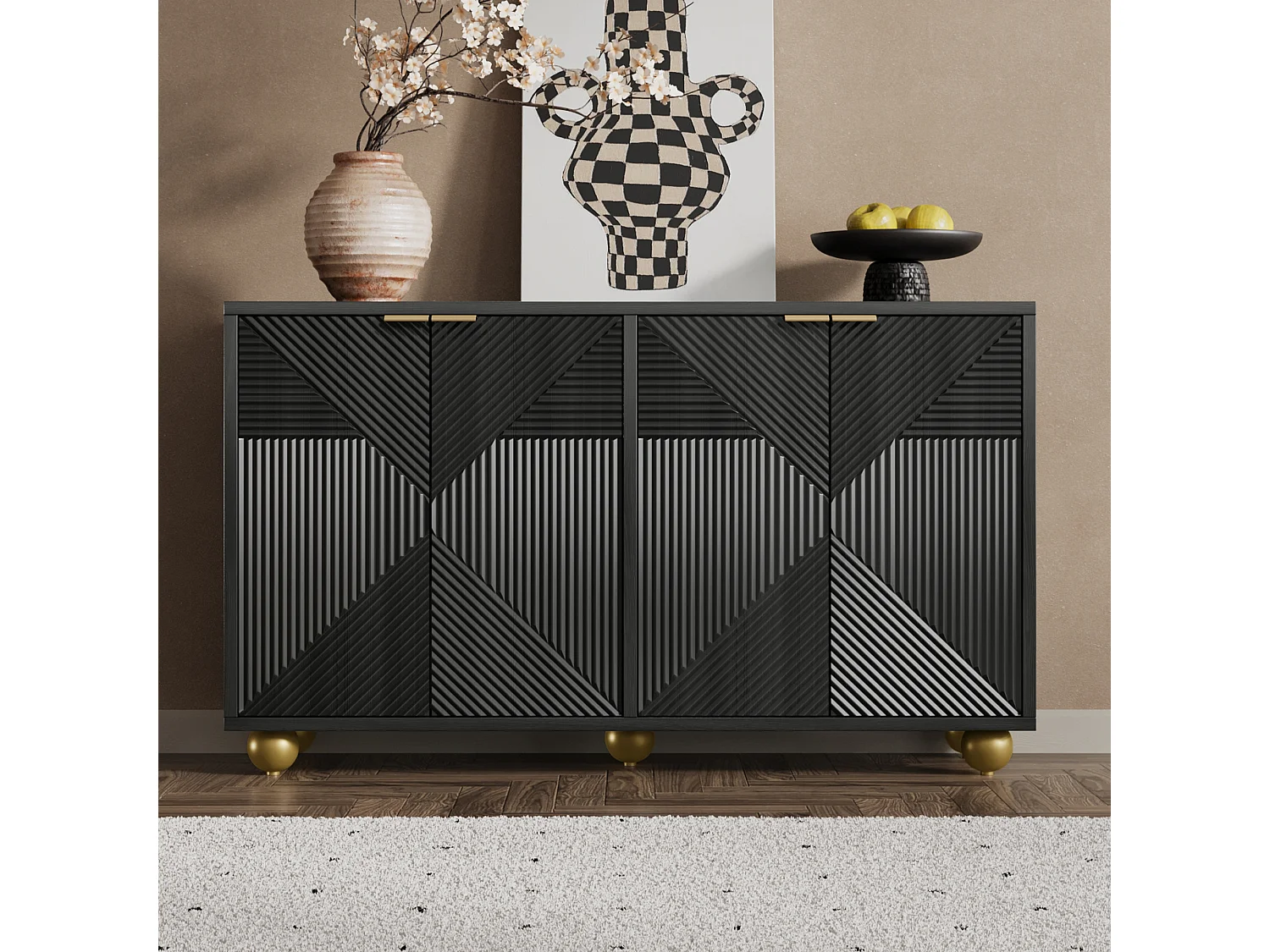 Buffet avec 4 portes profilées - 120 x 35 x 71.5 cm - étagères internes réglables - MDF - Noir