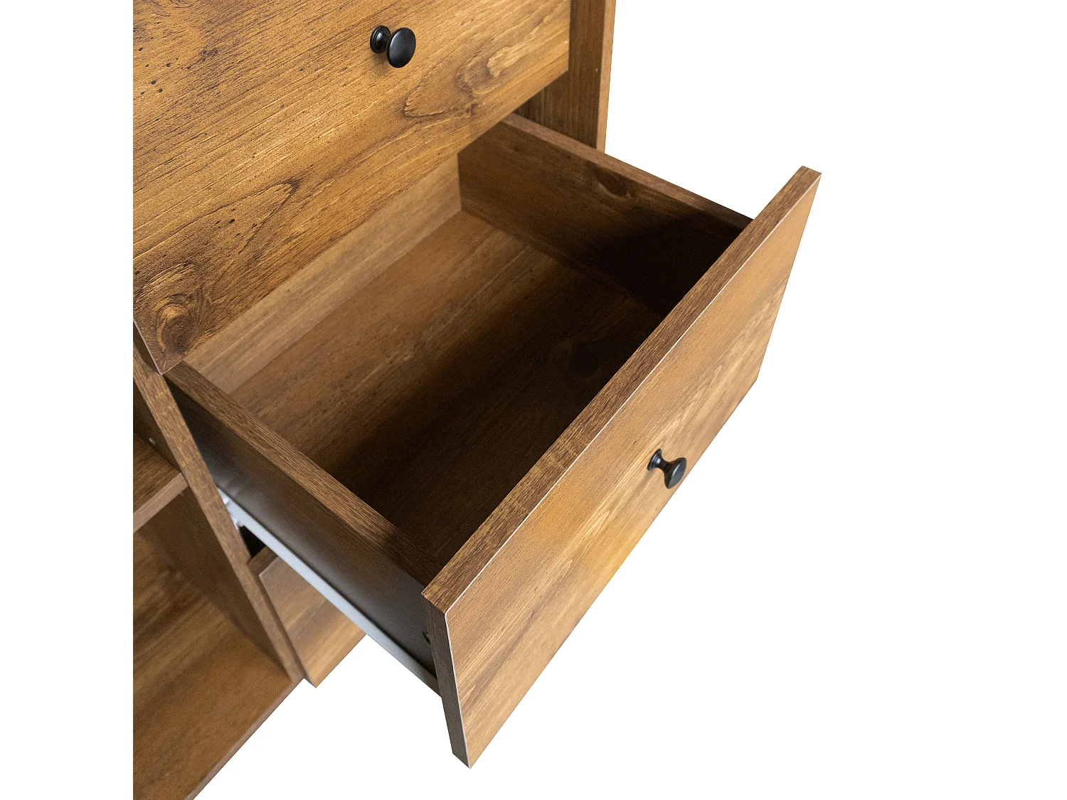 Hoog dressoir met 2 deuren en 3 lades - 83 x 40 x 160 cm - Spaanplaat en MDF - Zwart en hout