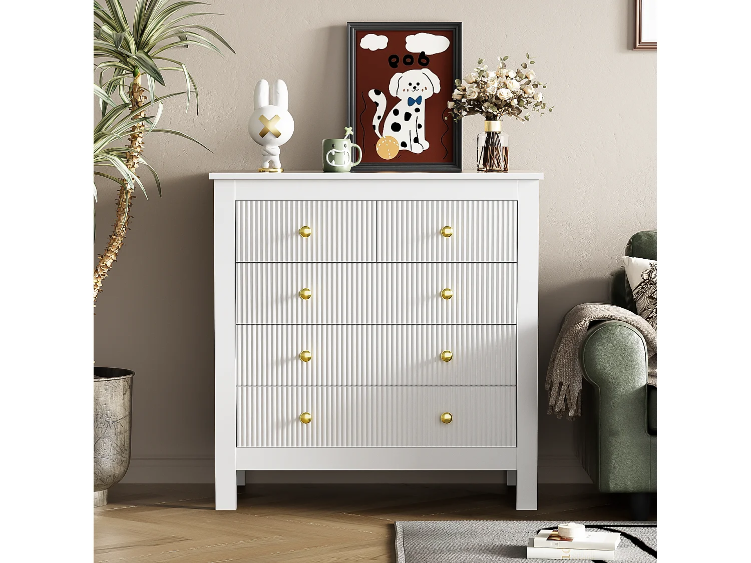 Ladekast met 5 laden - 79 x 80,5 x 39,5 cm - Spaanplaat - voor woonkamer, slaapkamer - Witte kleur