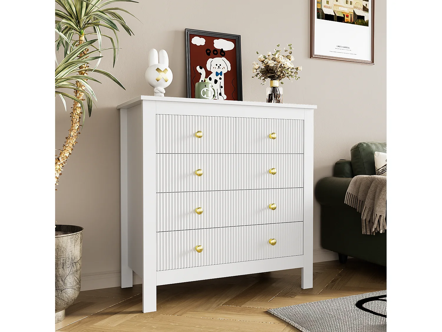 Ladekast met 5 laden - 79 x 80,5 x 39,5 cm - Spaanplaat - voor woonkamer, slaapkamer - Witte kleur