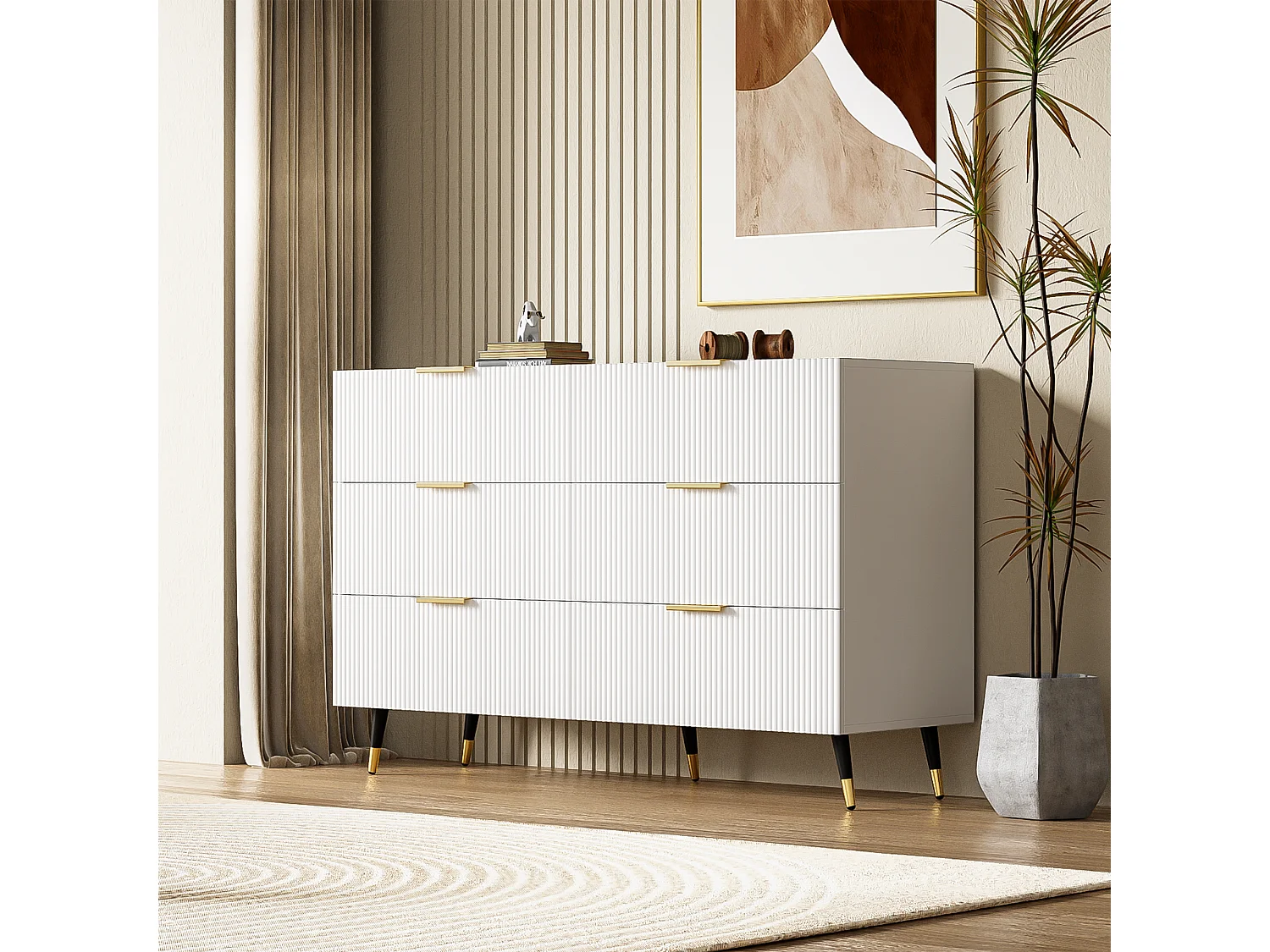 Commode avec 6 tiroirs - 120 x 40 x 77 cm - Panneaux de particules - pour salon, chambre - Couleur blanc