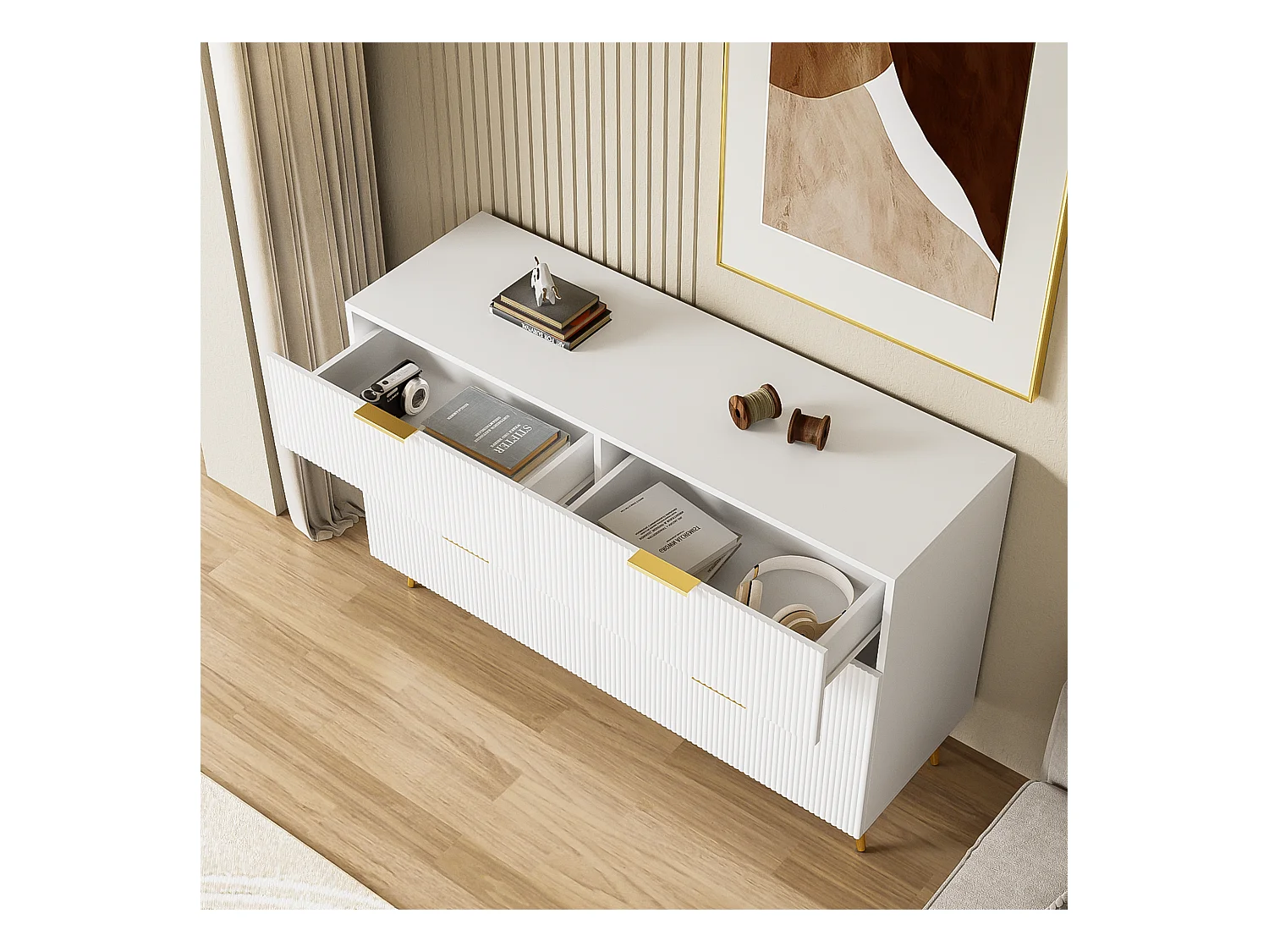 Kommode mit 6 Schubladen – 120 x 40 x 77 cm – Spanplatte – für Wohnzimmer, Schlafzimmer – Farbe Weiß