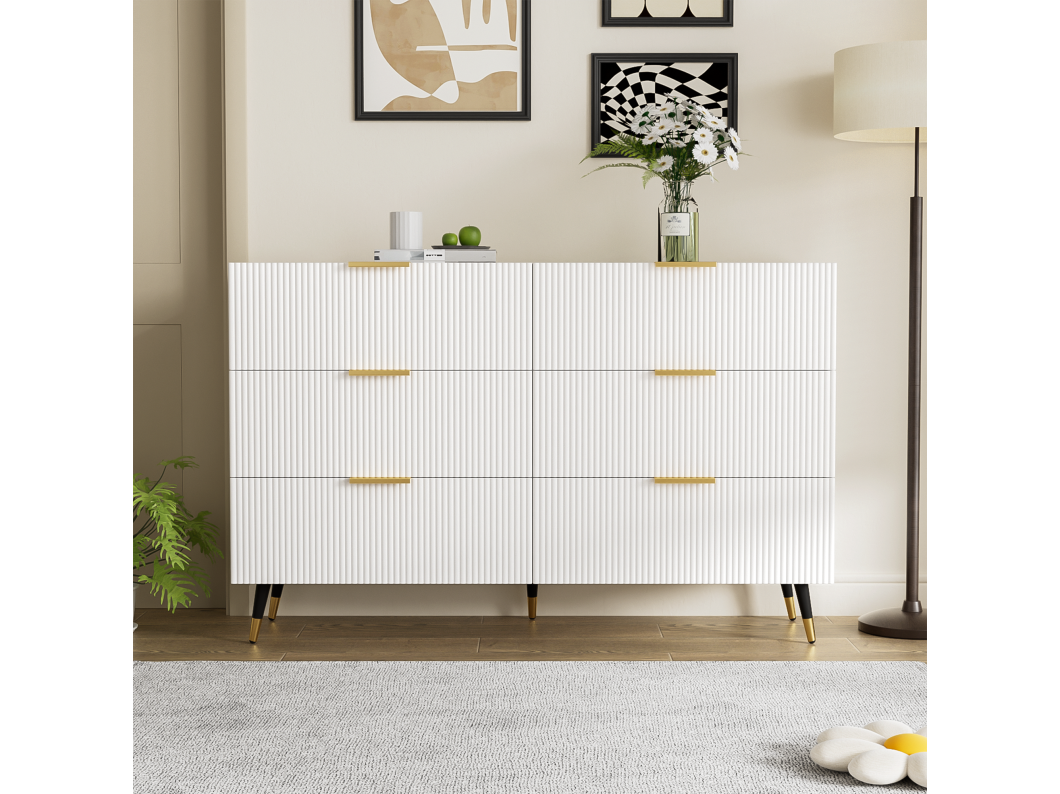 Ladekast met 6 laden - 120 x 40 x 77 cm - Spaanplaat - voor woonkamer, slaapkamer - Witte kleur