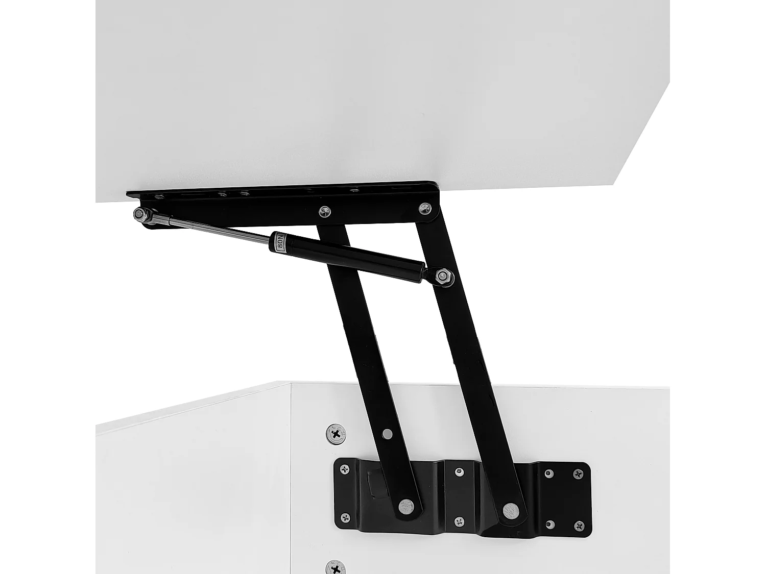 Table basse avec plateau relevable -  100 x 50 x 45 cm - LEDs - Panneaux de particules et métal - Blanc brillant