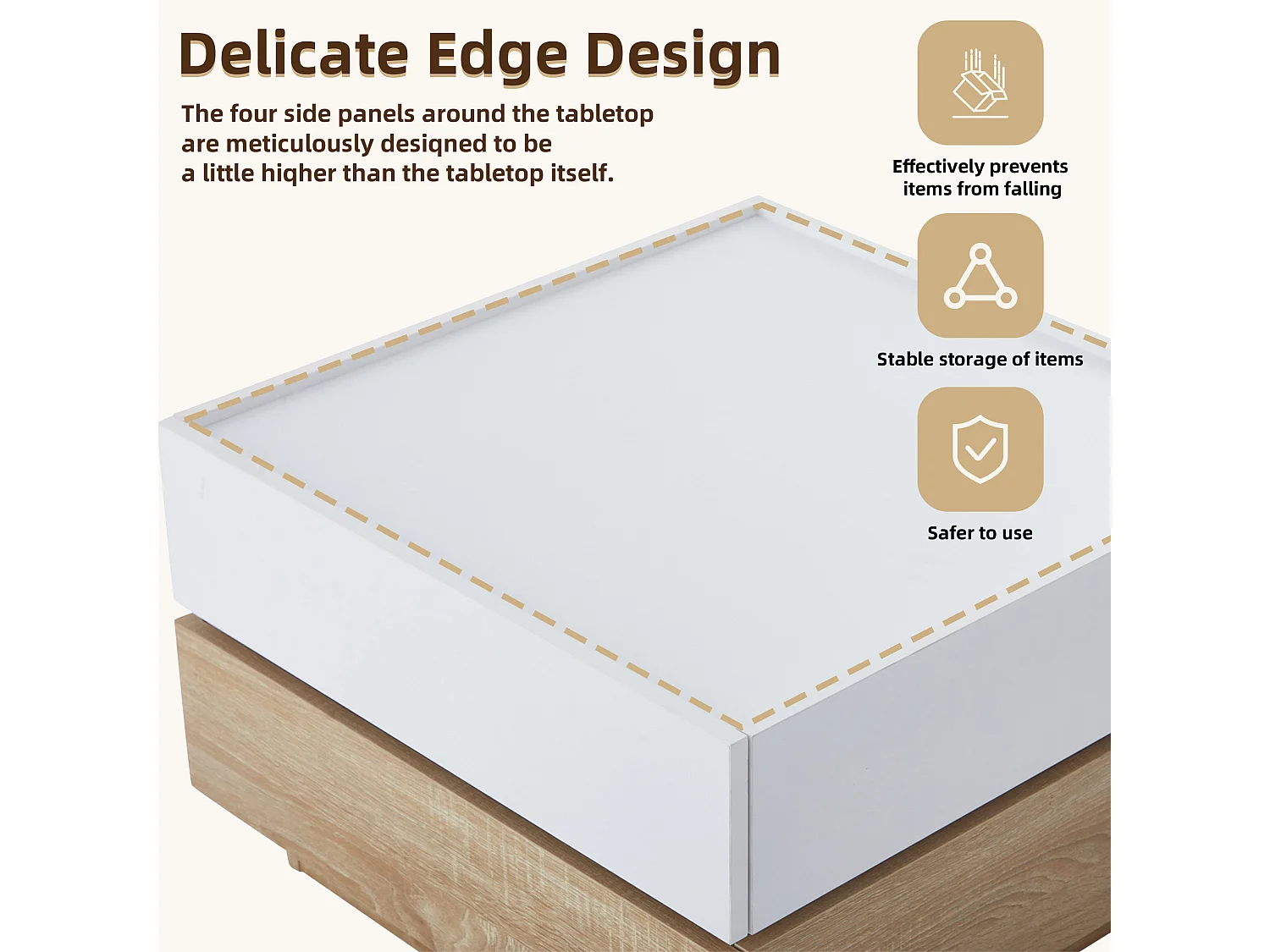 Vierkante salontafel met 360° draaibaar blad - 60 x 60 x 38 cm - Spaanplaat - Wit + Naturel walnoot