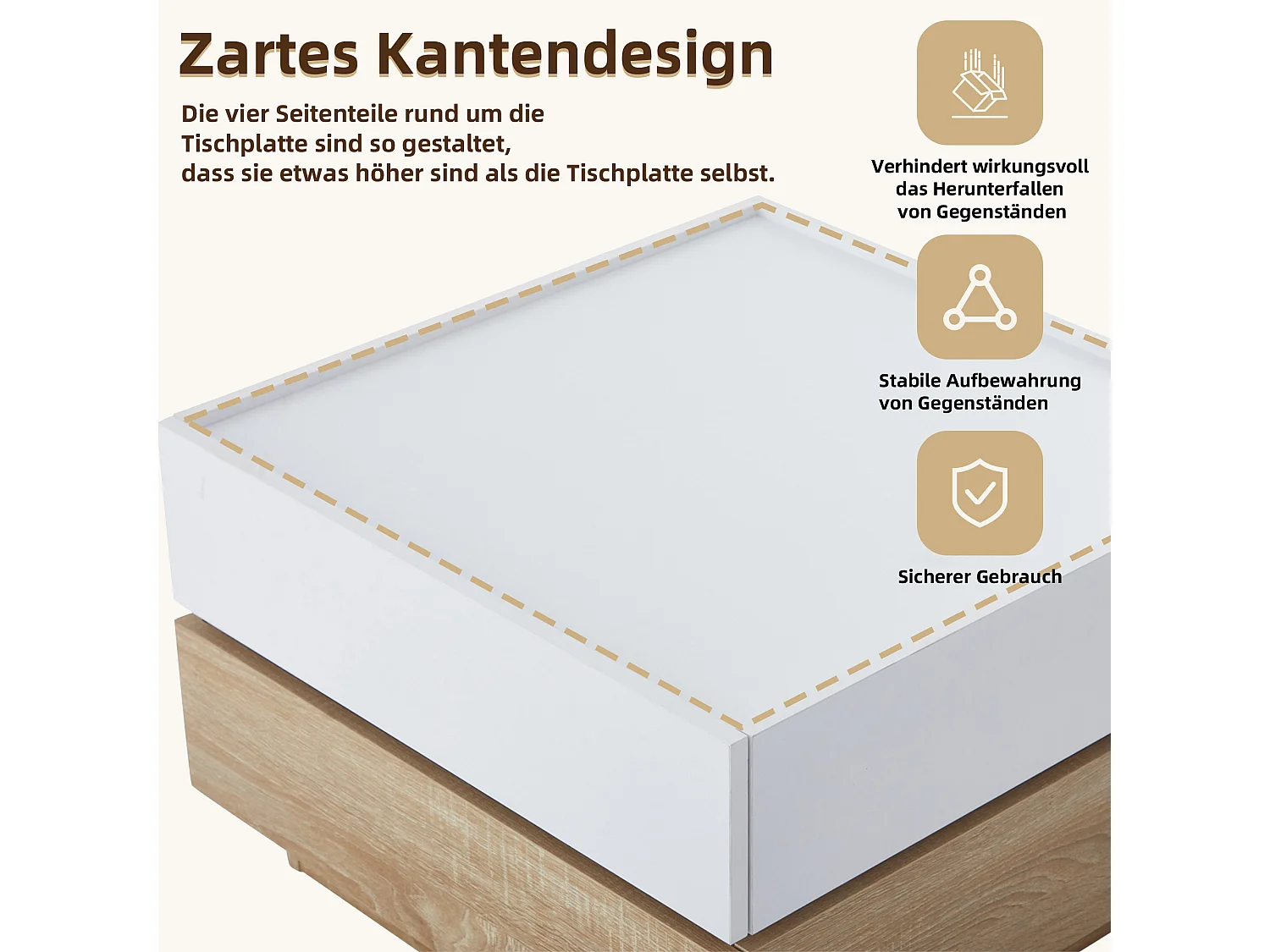 Table basse carrée avec plateau rotatif à 360° - 60 x 60 x 38 cm - Panneaux de particules - Blanc + Noyer naturel