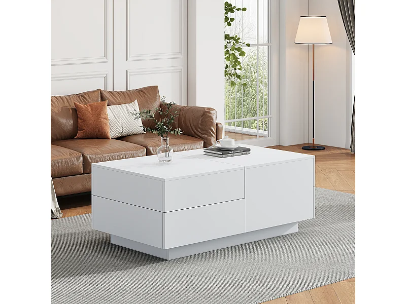 Salontafel met 4 lades - 90 x 55 x 45 cm - Schuifblad - Spaanplaat - Wit