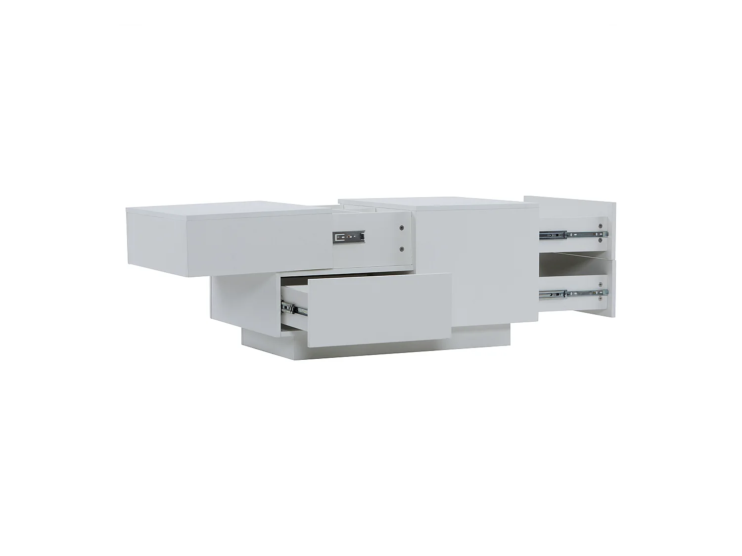 Table basse avec 4 tiroirs - 90 x 55 x 45 cm - Plateau coulissant - Panneaux de particules - Blanc