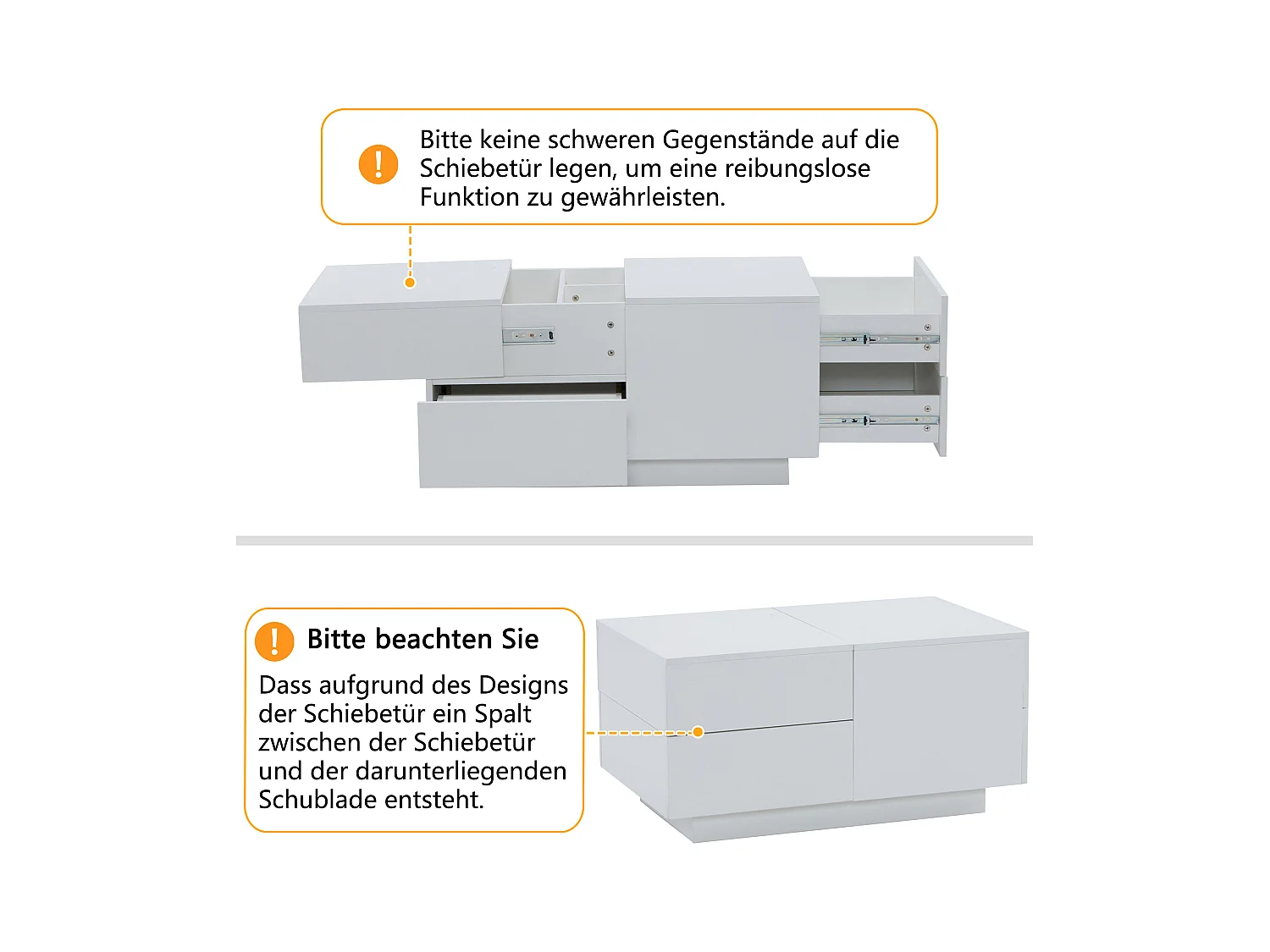 Table basse avec 4 tiroirs - 90 x 55 x 45 cm - Plateau coulissant - Panneaux de particules - Blanc