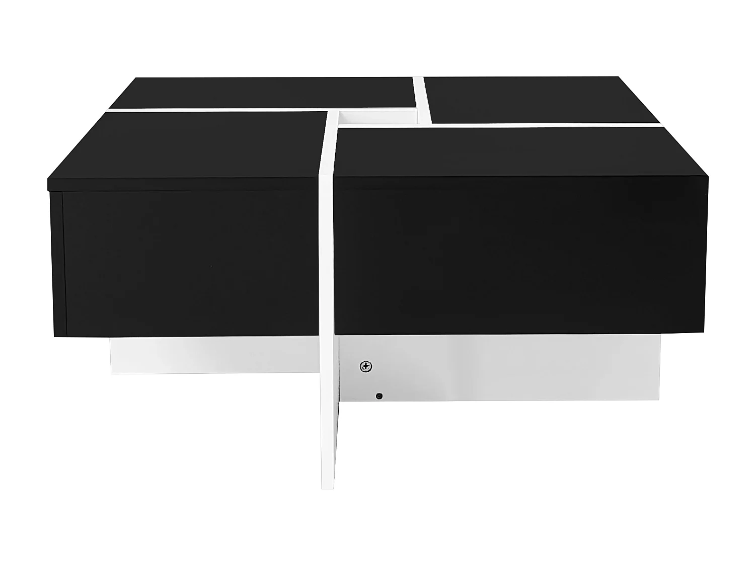 Table basse carrée avec rangement central, noire,d70cm×h35cm