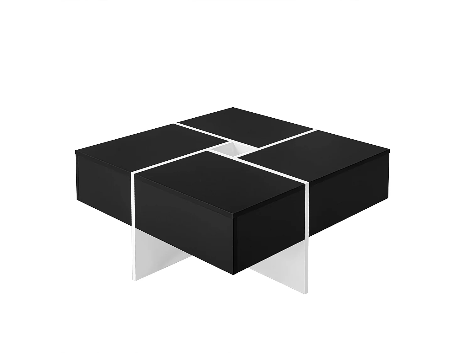 Table basse carrée avec rangement central, noire,d70cm×h35cm