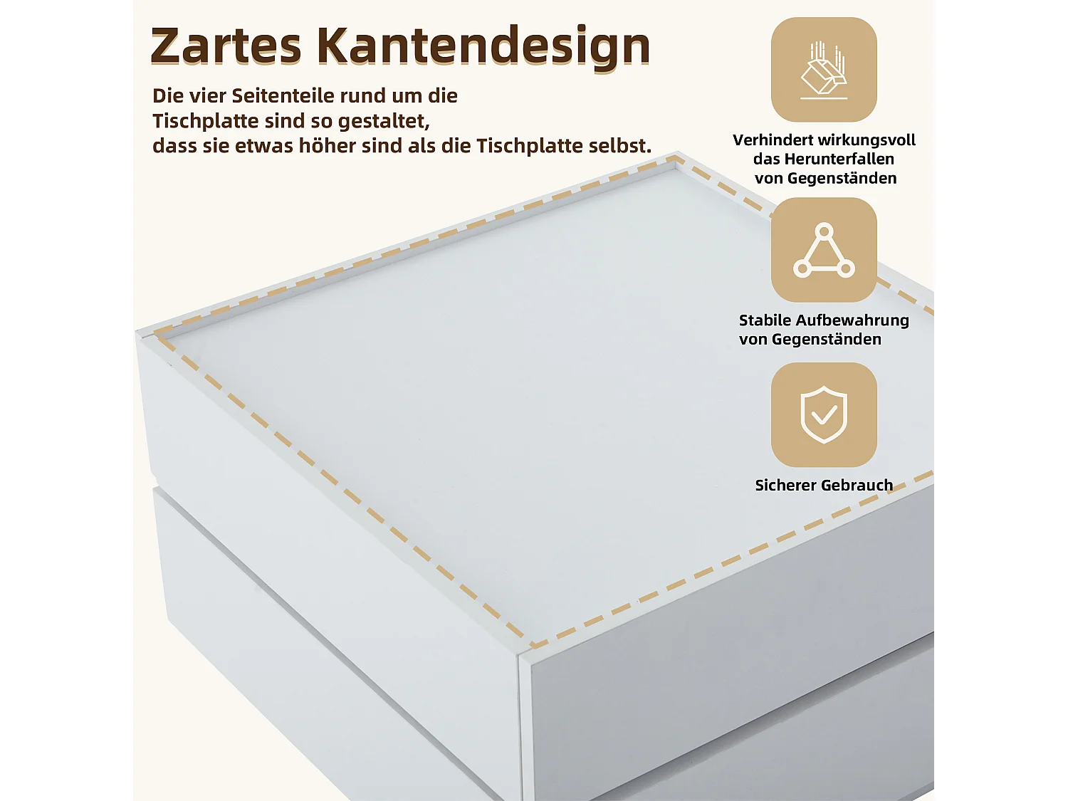 Quadratischer Couchtisch mit um 360° drehbarer Platte – 60 x 60 x 38 cm – Spanplatte – Weiß